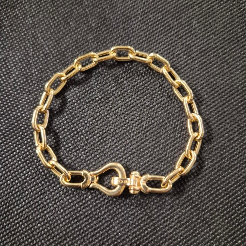 Italian Gold Horseshoe Clasp Paperclip Link Bracelet – 14K Gold-Plated Silver - Picture 2 of 6